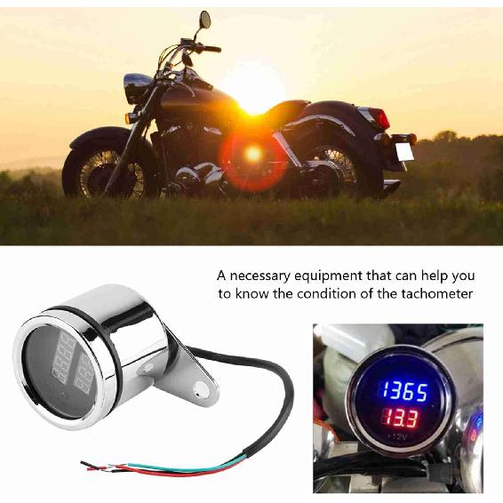 Universal Electronic Tachometer 2 in 1 Motorcycle LED Digital Voltmeter Tachometer Gauge Metal Odometer Speedometer Silver for Meauring Voltage of