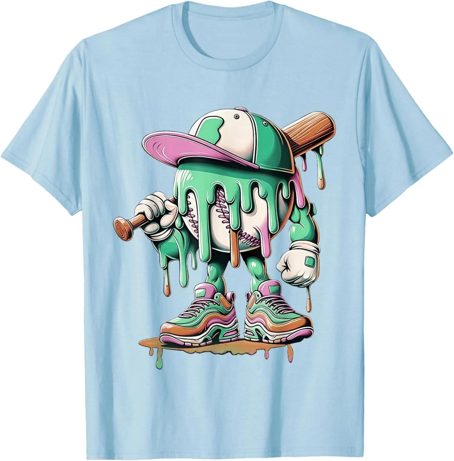 Dripping Baseball Player Graphic Cotton Crewneck TShirt Unisex Trip Apparel S