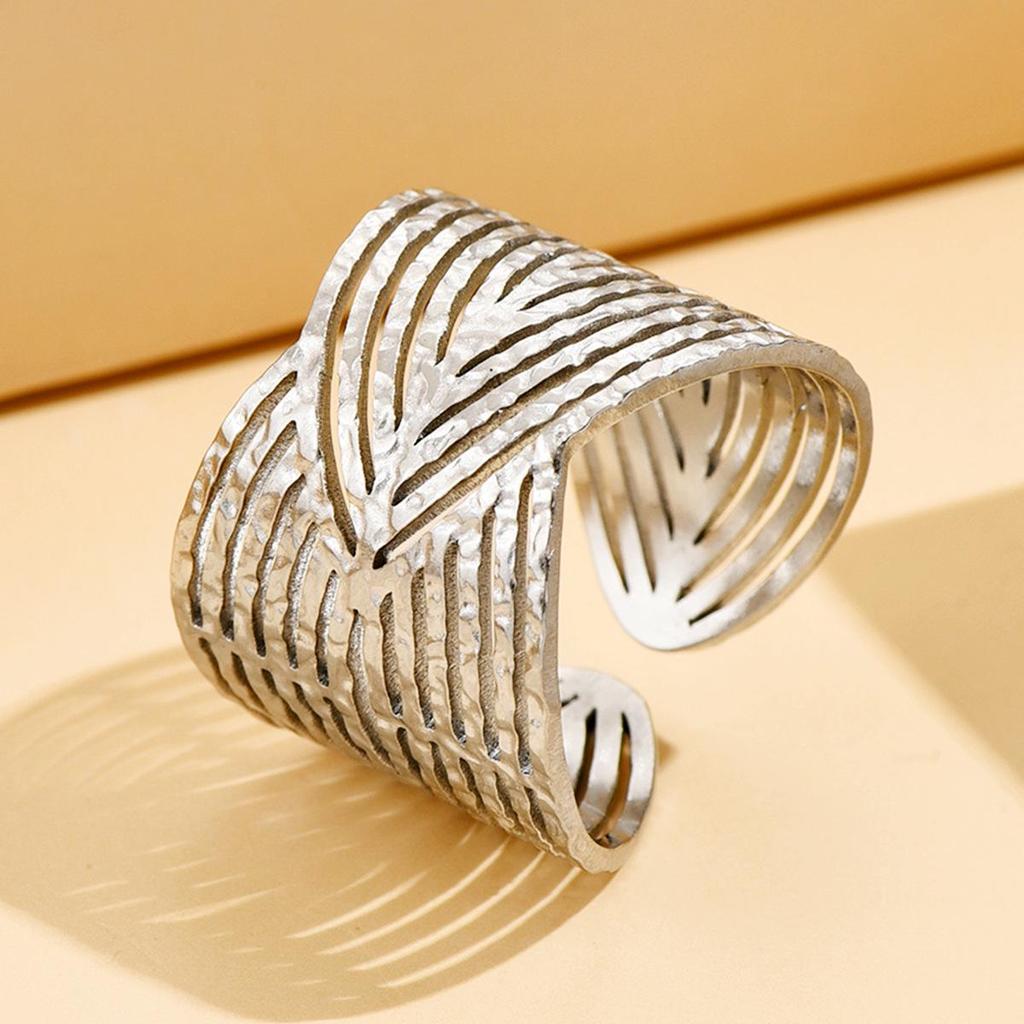 Elegant Retro Hollow Geometric Ring - Heavy Metal Feel, Open Titanium Steel Jewelry