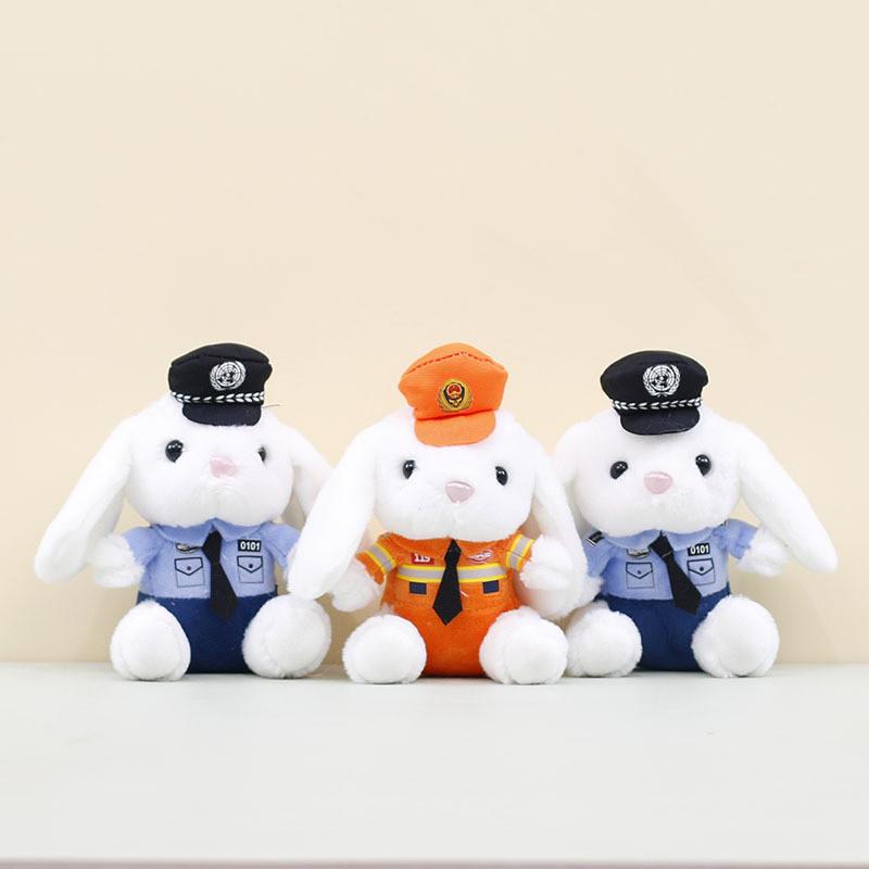 Cute Firefighter Bunny Plush Toy Charming Keychain Soft Short Plush