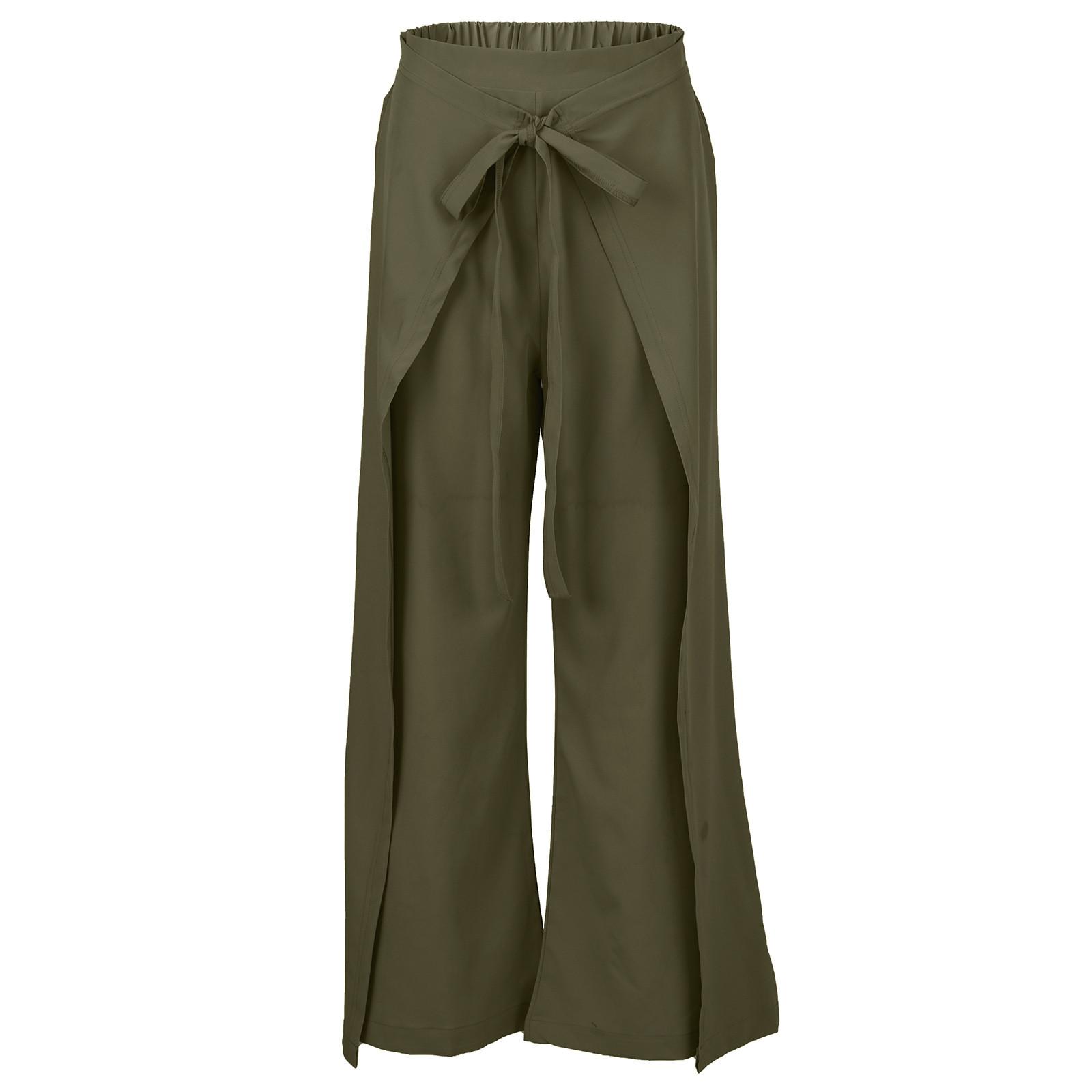 Широкие быстросохнущие повседневные брюки с разрезом на талии и поясом Широкие брюки — фото 7