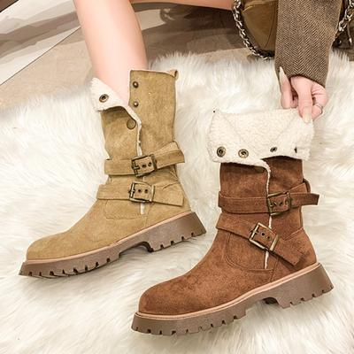 Fashion Thicken Plush Snow Boots for Women Winter Faux Fur Platform Ankle Boots Woman Mid-calf Buckle Snow Boots Cotton Shoes I08
