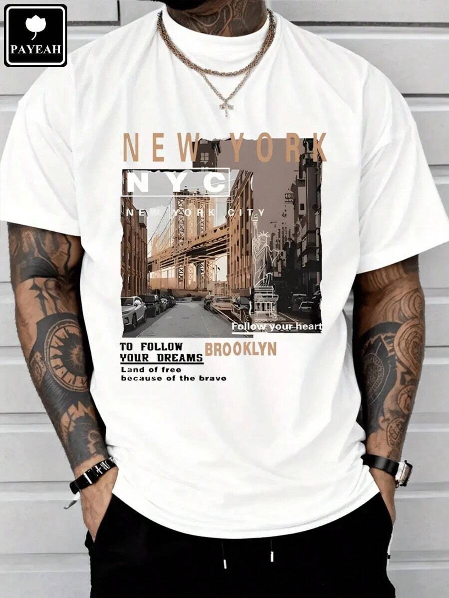 

Unisex casual cotton T-shirt, street style, Brooklyn New York street scene, unisex casual cotton short-sleeved T-shirt (S-XXXL) S