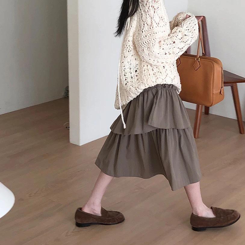 Asymmetrical Floral Lace Ruffle Skirt - Three-Color Solid, Japanese & Korean Style One Size хаки