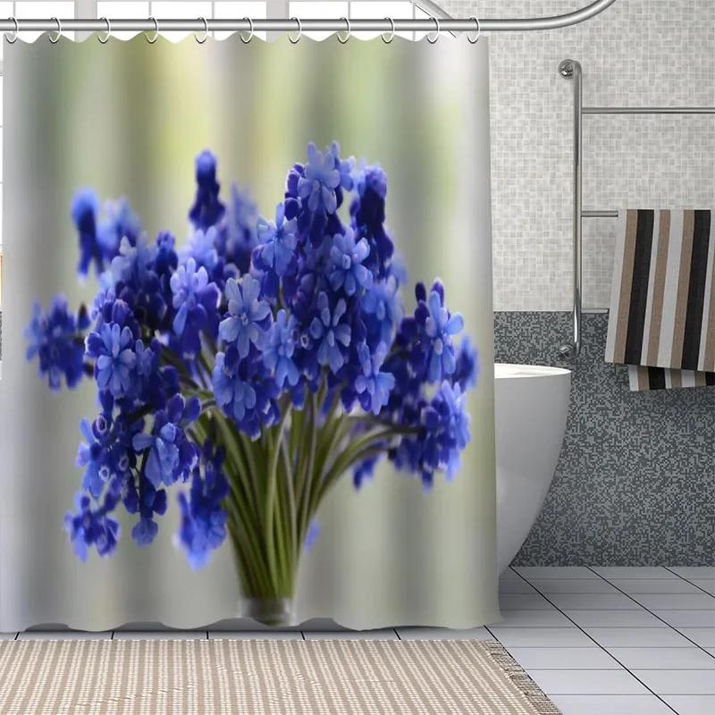 Benutzerdefiniert Schöne lila Lavendelblüten Duschvorhänge DIY Badezimmer Vorhang Stoff Waschbar Polyester für Badewanne Kunst Dekor