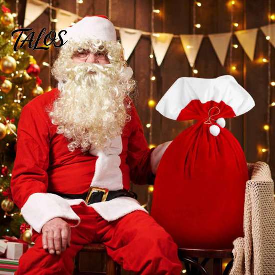 Holiday Party Gift Bags Christmas Velvet Santa Bags, Large Red Soft Fabric Present Sack Flannel Carriers with Drawstring Closure, Reusable Claus