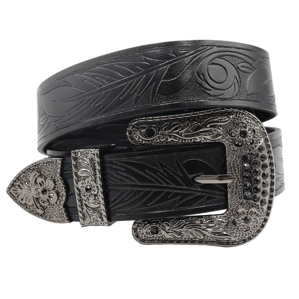 Retro Embossed Belt, Men's Genuine Leather Belt, Women's Trendy Pure Cowhide Carved Belt, Pin Buckle, Three-piece Vegetable Tanned Belt