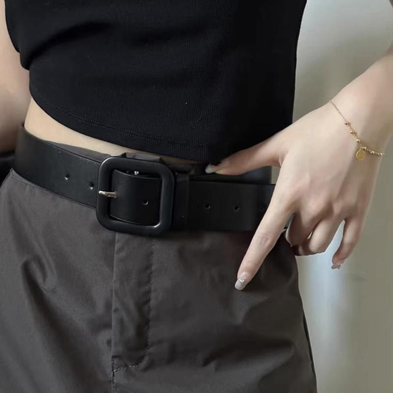 Wide PU Leather Women Belt Simple Pin Buckle Adjustable Wild Waistband Female Student Jeans Pant Decorative Hip Hop Y2K Straps