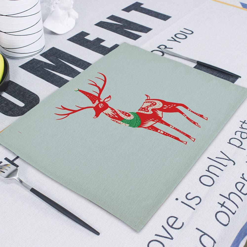 

Greet Christmas Linen Santa Claus Snowflake Elk Pattern Cake Decoration 45*30cm New Year Home Kitchen Tableware Placemat Natale 2pcs 30x45cm