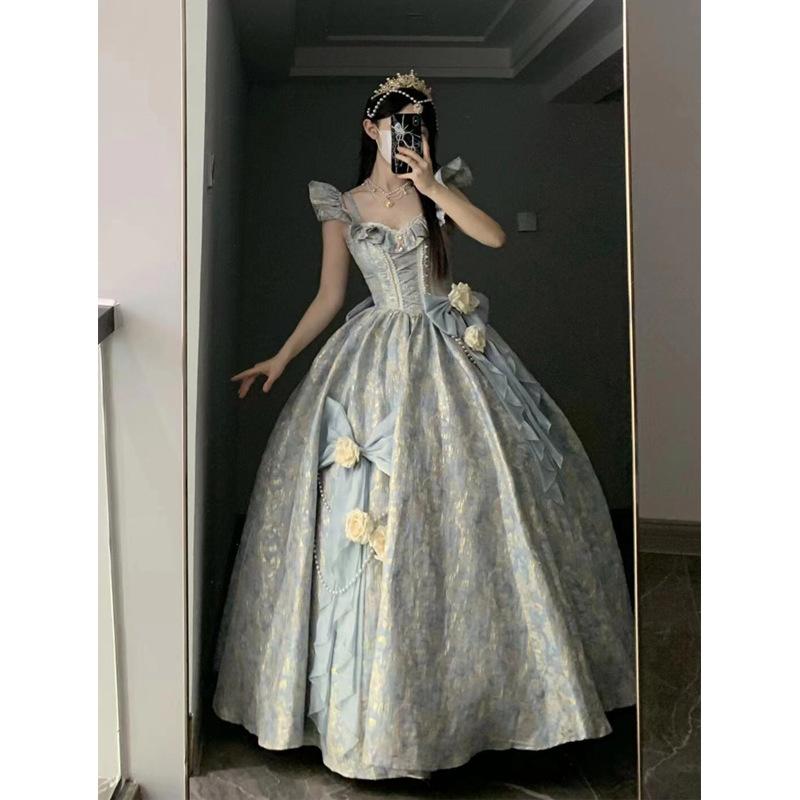 

Вечернее платье Лолиты Высокий стиль Банкет Искусство Тест Выступление Без рукавов На бретелях Завышенная талия Платья принцессы XS синий