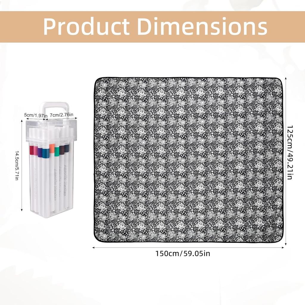 DIY Coloring Blanket Kit 24 Markers Flower Pattern Throw for Adult Art Activity Home Decor Animal Mushroom 150x125cm