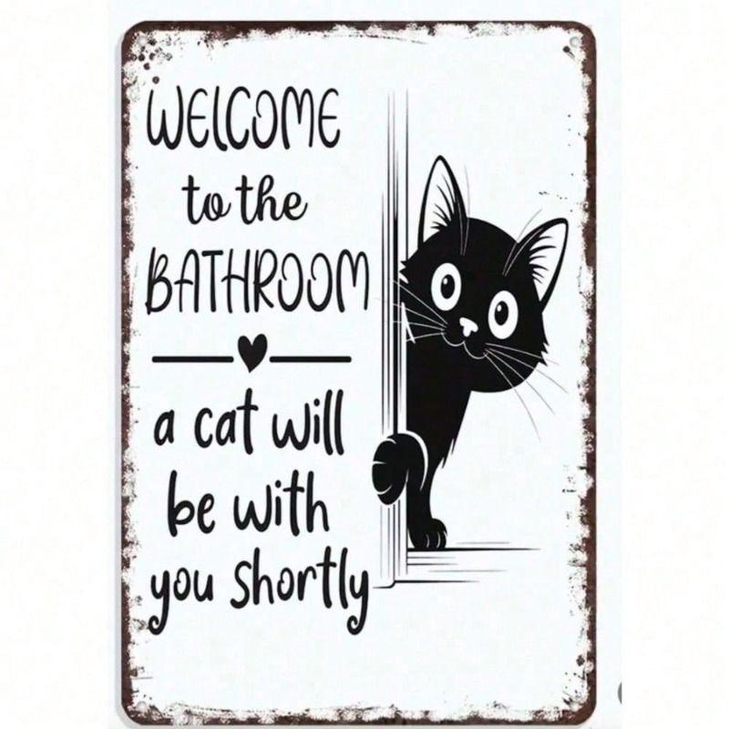 Vintage Black Cat Tin Sign 20x30cm Rustic Wall Decor for Bathroom Kitchen Home Gift