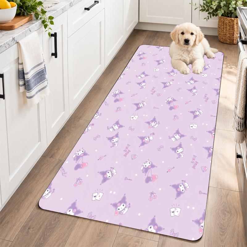 Flannel Kitchen Mat Kuromi Soft Area Rug Non Slip Floor Carpet Home Decoration