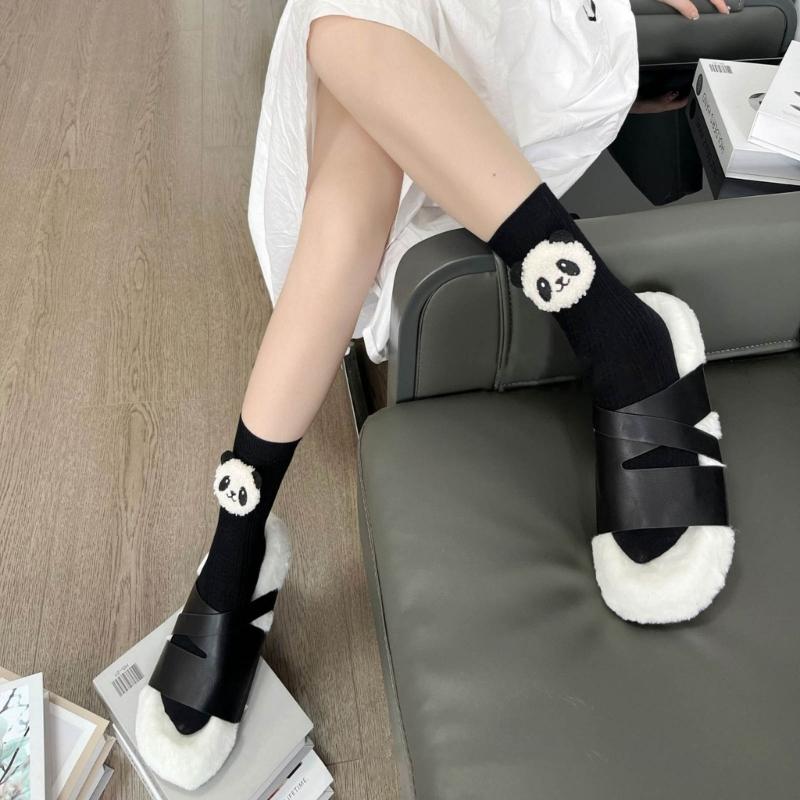 Cotton Booties Socks Cute 3D Panda Doll Crew Socks Cartoon Ankle Socks Casual Calf Socks Student Girls Middle Tube Socks