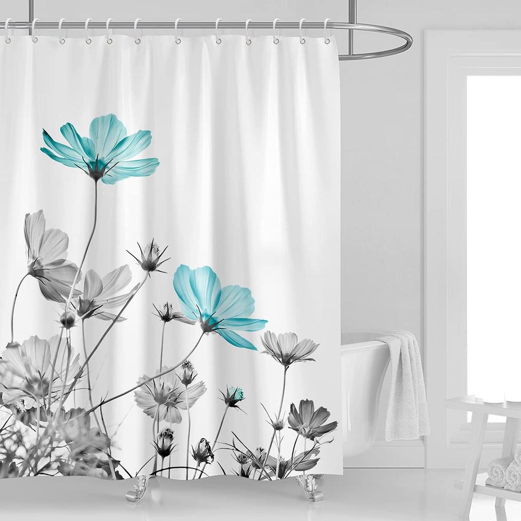 Floral Daisy Shower Curtain For Bathroom Bathtub Waterproof Plant Aesthetic Bathroom Curtain With Hooks Botanical Bath Curtain