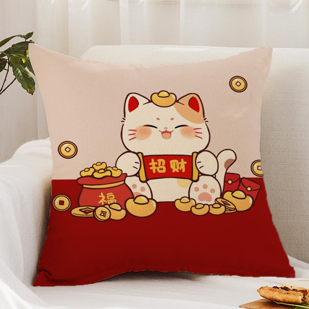 Neko Rich L-Luck Money Cat Cushion Cover Premium Comfort Reversible Pillow Cover - Dual - Use Design For Home & Car