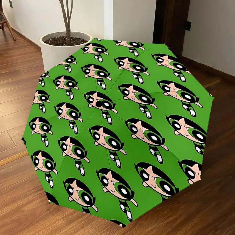 1PC Warner Powerpuff Girls Automatic Open/Close Umbrella with Windproof, 25-Rib Sturdy Canopy, Durable Ribs1242A