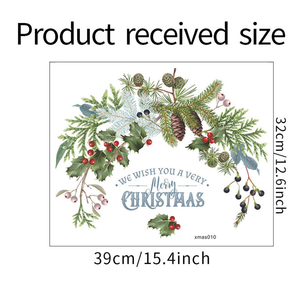Merry Christmas Wall Stickers Pine Cones Branches Berries Green Plants Window Clings Glass Door Mural Posters Xmas Decor