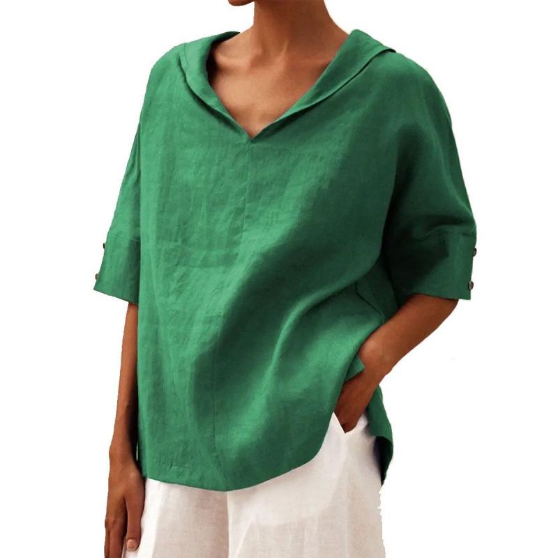Women s Plus Size Cotton Linen T-Shirt - Spring/Summer Collection 4XL зелёный
