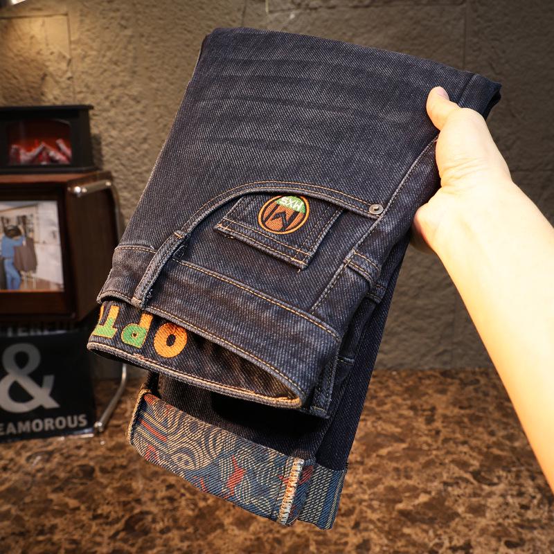 

Men s Loose Straight Leg Stretch Embroidery Jeans - Trendy Autumn Style 2025 Casual Long Pants 30