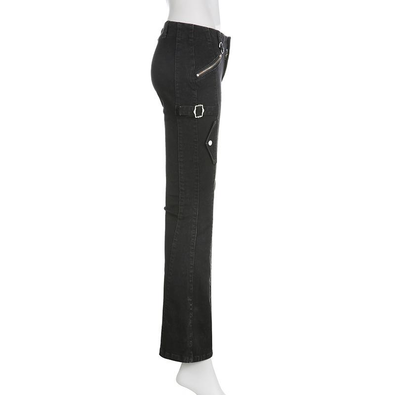 WTEMPO Značka Retro Street Hot Girls Styl Low Pas Micro Flare Jeans Osobnost Kapsa Ležérní kalhoty Ženy Micro Flare Kalhoty