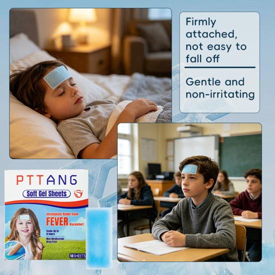 10 Sheets Cooling Gel Patches for Fever Relief Long-Lasting 8 Hours Non-Medicated Fever Comfort Patch for Kids Adults Breathable Fast Cooling Patch