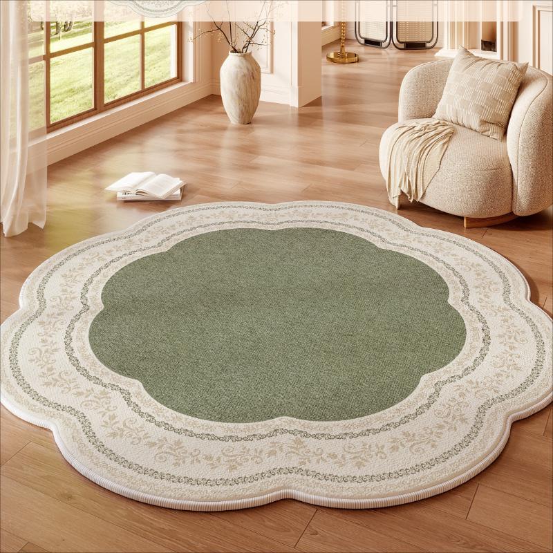 Cream Style Carpets for Living Room Flowers Bedroom Decor Carpet Fluffy Soft Green Irregular Lounge Rug Home Thicken Floor Mat