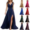 Vestido Largo Formal de Noche para Fiesta de Bodas con Escote en V, Sin Mangas, Tirantes con Lazo en el Hombro y Abertura Lateral