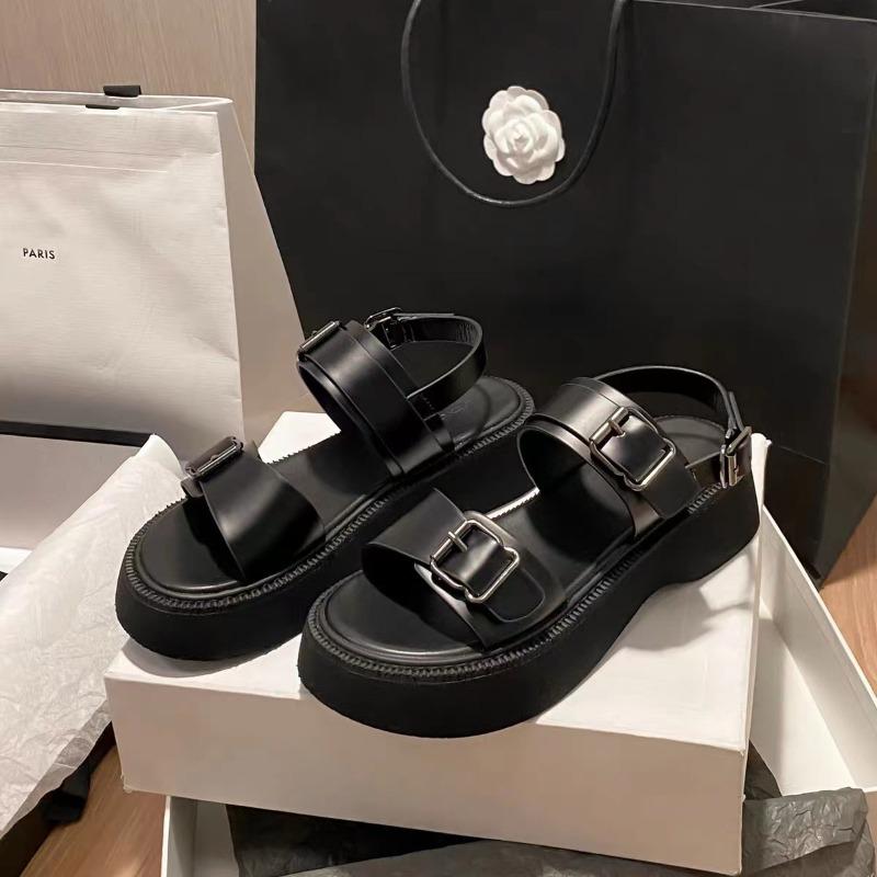 

Leather flat-bottomed cross-strapped shoes summer new rear strap black outer platform sandals women 40 чёрный