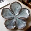 Retro Kiln-Baked Ceramic Petal-Shaped Dipping Plate, Lightweight Seasoning & Sauce Dish for Home & Restaurant Use