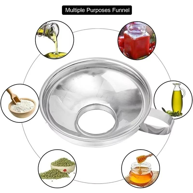 1/5pcs Stainless Steel Wide Mouth Funnel Multifunctional Easy Clean Jam Canning Funnel For Liquid Spices Filling Kitchen Tools