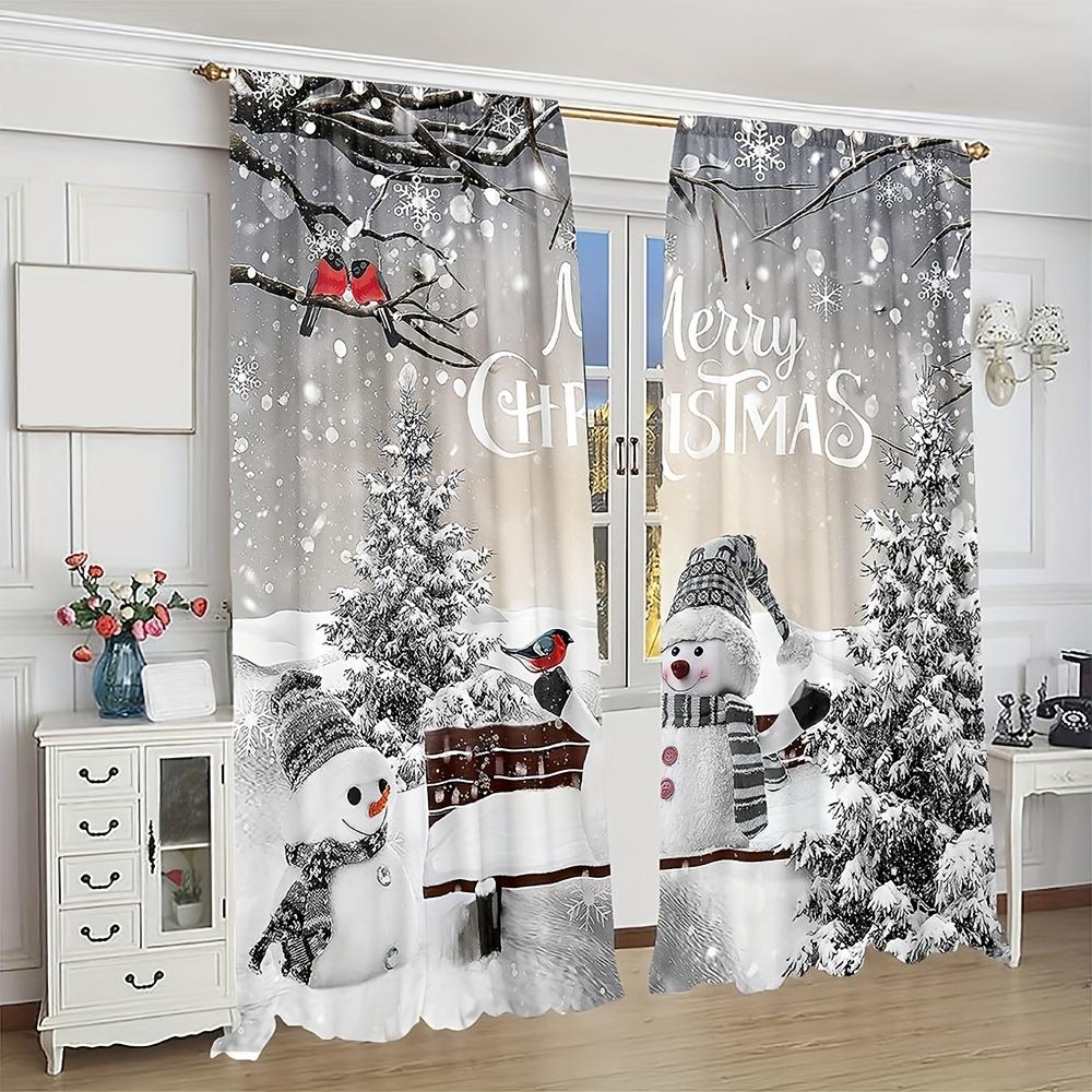 2-teiliger Weihnachts-Schneevorhang Winter Niedlicher Schneemann Grauer & Weißer Ton Wohnzimmer Schlafzimmer Küche Weihnachtsdekorative Vorhänge