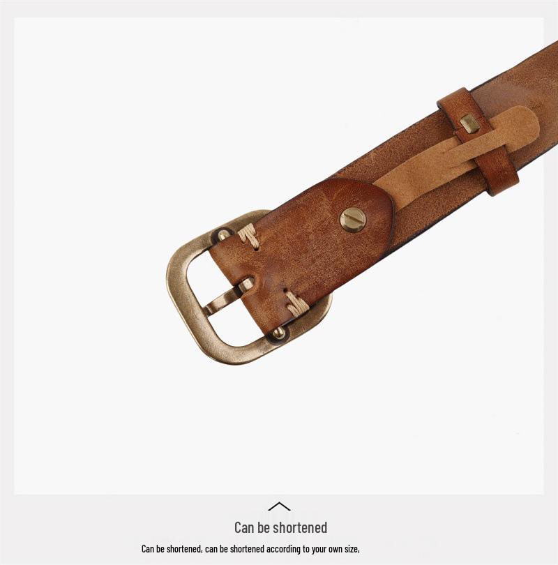 Unisex Handmade Retro Genuine Leather Belt with Solid Copper Pin Buckle