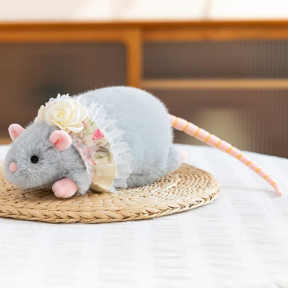 Plush Mouse Doll Floral Dress Mouse Toy Creative Flower Branch Rat Doll  Kids Gift Birthday