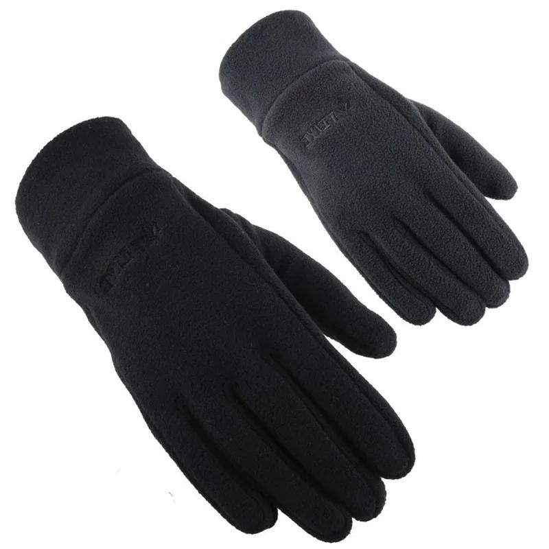 Herren Winter Polarfleece Handschuhe Männlich Outdoor Verdickt Warm Thermisch Kältehandschuh Winddicht Radfahren Skifahren Schwarz Vollfinger Fäustlinge