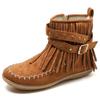 Bohemian Style Tassels Ankle Boots Women Retro Faux Suede Buckle Strap Short Boots Woman Plus Size 43 Flat Heels Western Botas