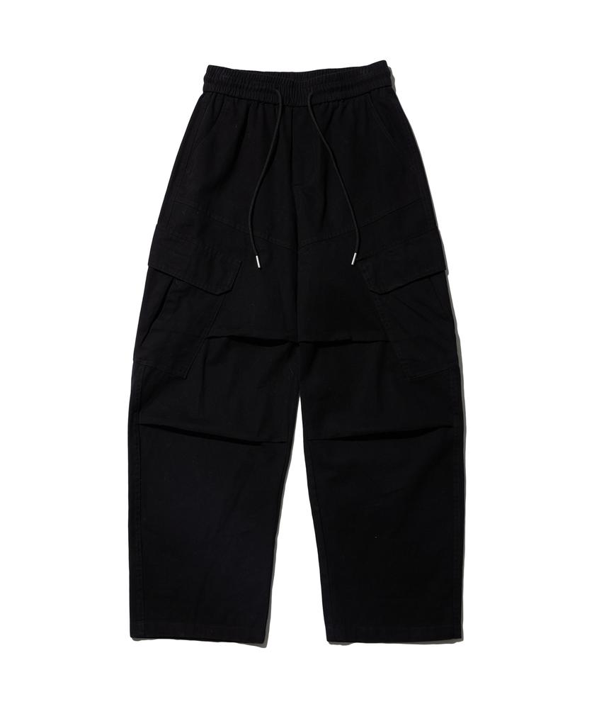 CREAM SODA LAB Diagonal Cut Field Parachute Cargo Pants Black
