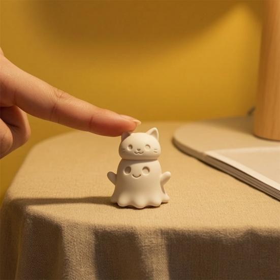 3D Print Ornaments, Cat Ghost Shape, Add Halloween Atmosphere Desktop Decoration, Figurine for Home Office