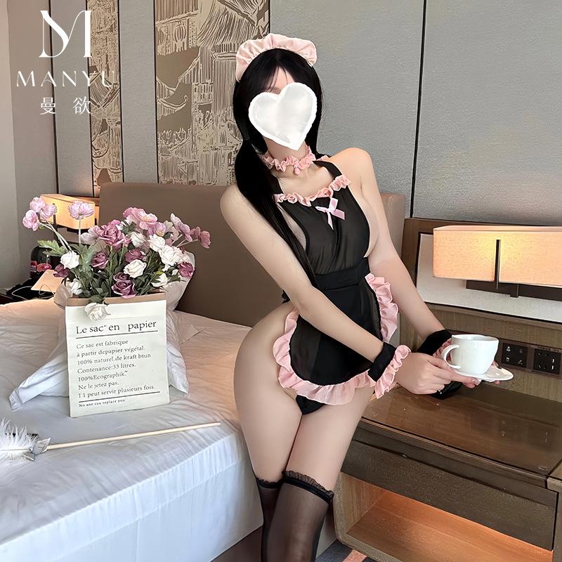 Fun two-dimensional perspective sexy one-piece strap ruffle edge maid cute little maid