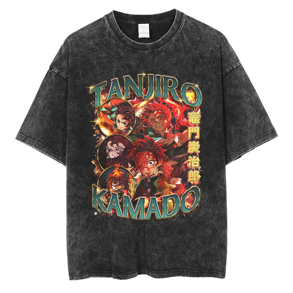 Anime Demon Slayer Rengoku Kyoujurou Graphic Printed Tshirt Men Women Manga T-shirts Washed Cotton Tee Harajuku Male T Shirt