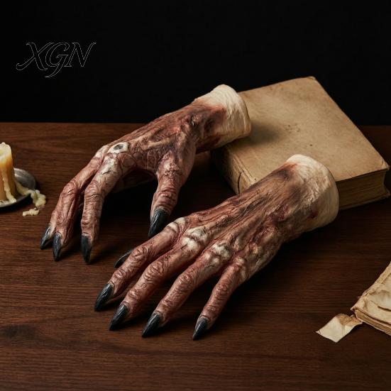 Halloween Costume Accessories 1 Pair Gloves for Adults Kids, Horror Zombie Hands Scary Gloves, Latex Ghost Hand Cosplay Accessory Masquerade