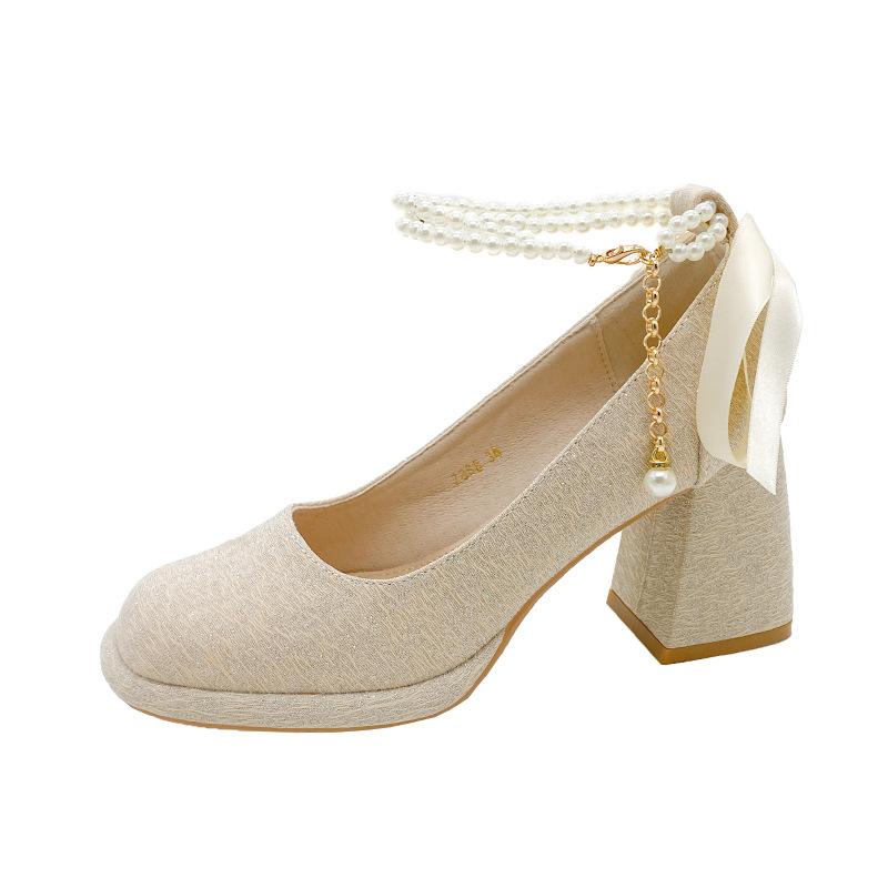 Thick-soled Waterproof Table, Small Mary Jane Single Shoes, Women's New Bridal Shoes, Wedding Shoes, Bridesmaid High Heels, Spring and Autumn