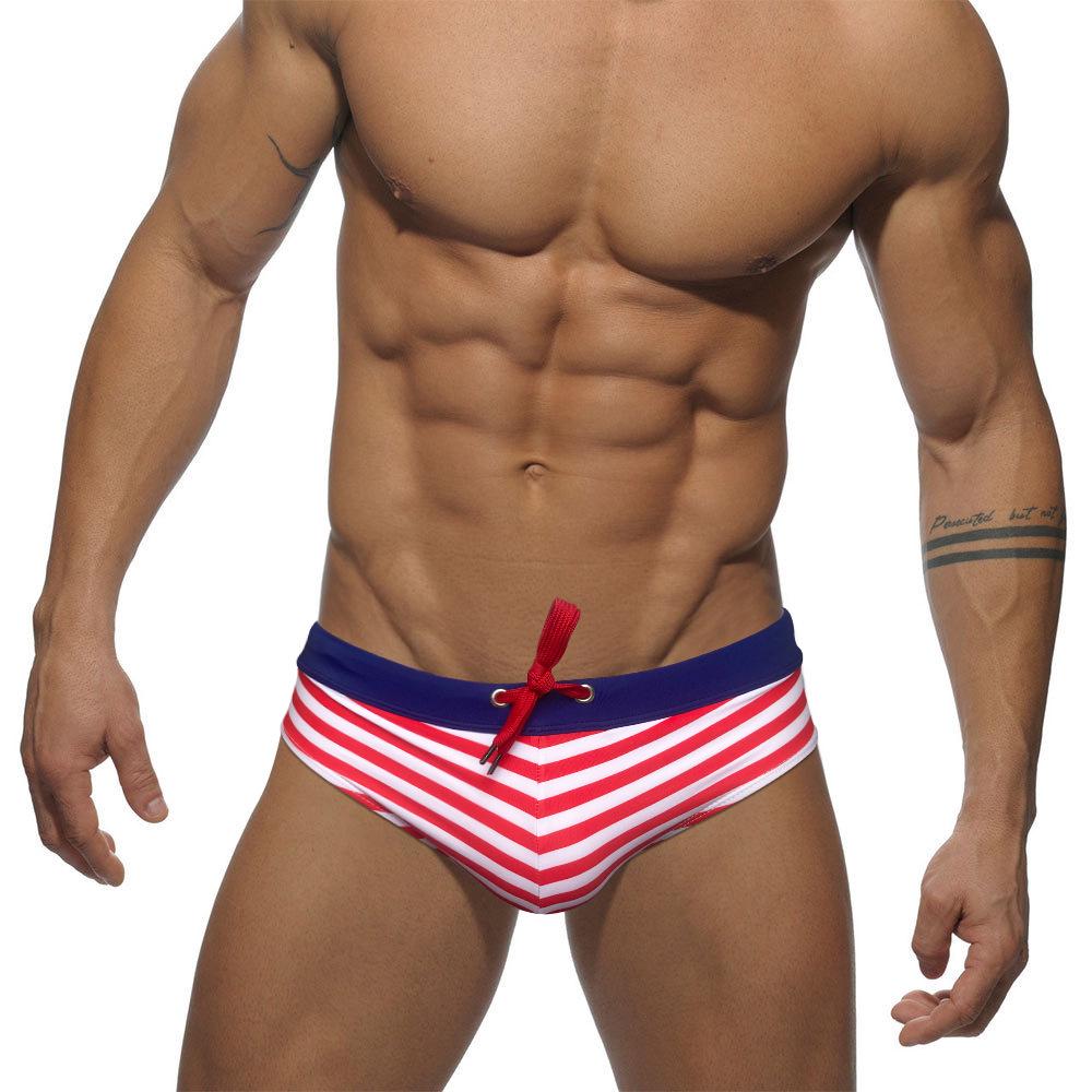 

JESSBORN Men s Striped Low-Waist Swim Briefs - Quick-Drying, Sexy European & American Style Summer Swimwear M