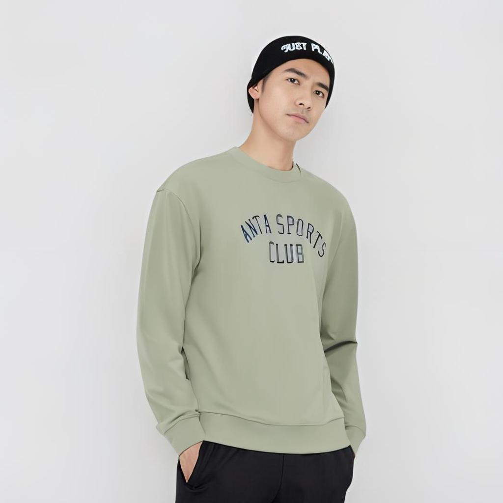 Anta Simple Casual Round Neck Pullover Sweatshirt Men Tops Evergreen 152448706N-2