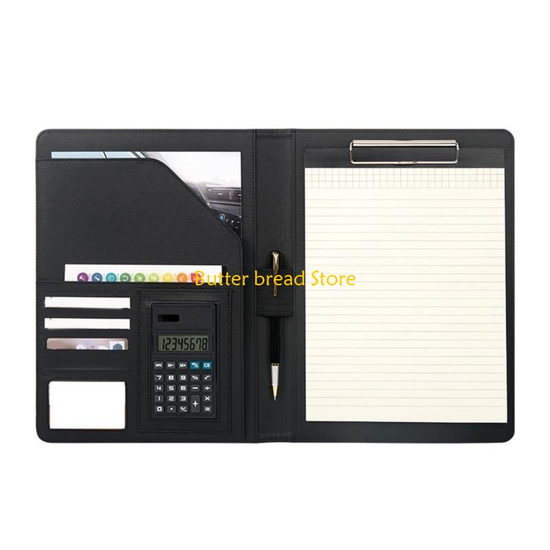 W89C Leather Conference Folder with Clipboard Multi Pockets for Meeting Conference