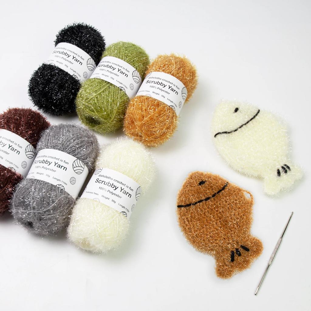 Scrubby Yarn for Scrubbies 6pcs Scrubbing Yarn Multi Colored Polyester for Dish Scrubber Crochet and Knitting Project Craft Kit