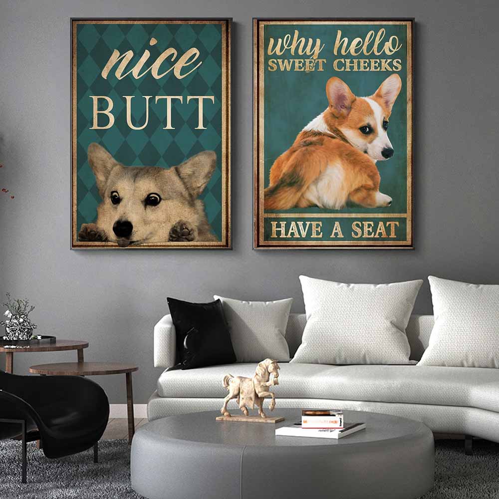 Retro art animal canvas painting lovely dog reading poster slogan wall painting living room bedroom home decoration mural No Frame