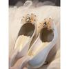 White pointed satin wedding shoes bridal shoes French rhinestone high heels women's high sense
