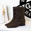 Retro Suede Women'S Boots Fashion Pointed Thick Heel Knight Boots For Women Designer Belt Buckle Women'S Shoes Botas Para Mujer