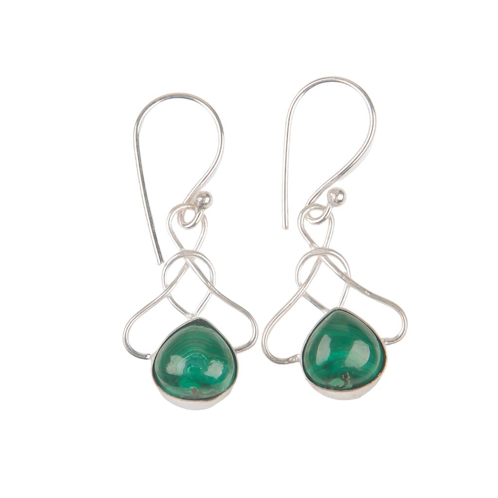 Natural Malachite Gemstone 925 Sterling Silver Handmade Earrings 1.50" For Women EE-2-29